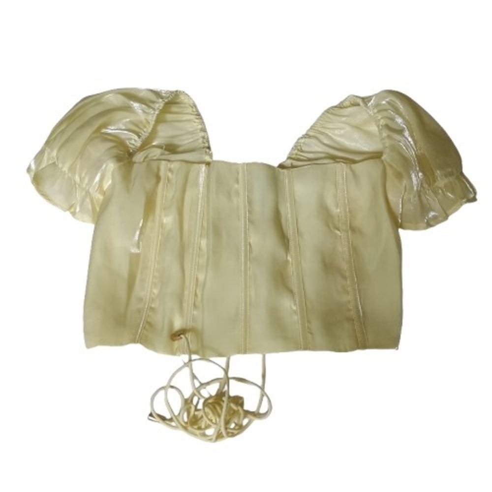 Mad For Love Corset Top Puff Sleeve Cream Lace Up Crop Top Butter Yellow Size L